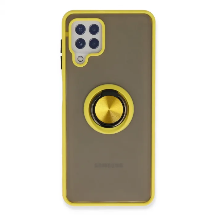 Samsung Galaxy A22 Kılıf Montreal Yüzüklü Silikon Kapak - Sarı