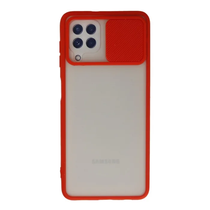 Samsung Galaxy A22 Kılıf Palm Buzlu Kamera Sürgülü Silikon - Kırmızı