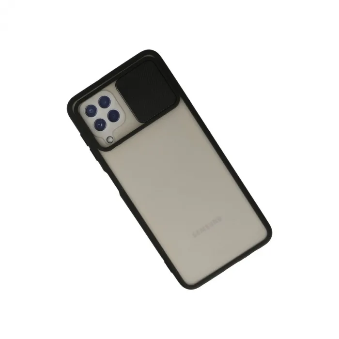Samsung Galaxy A22 Kılıf Palm Buzlu Kamera Sürgülü Silikon - Siyah