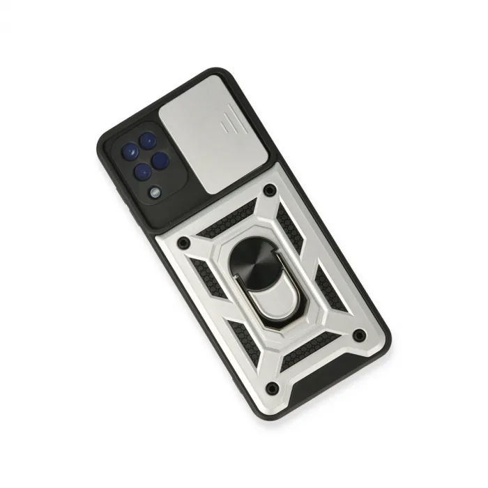 Samsung Galaxy A22 Kılıf Pars Lens Yüzüklü Silikon - Gümüş