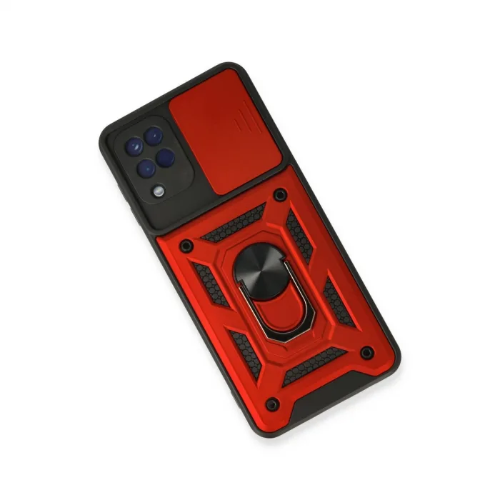 Samsung Galaxy A22 Kılıf Pars Lens Yüzüklü Silikon - Kırmızı