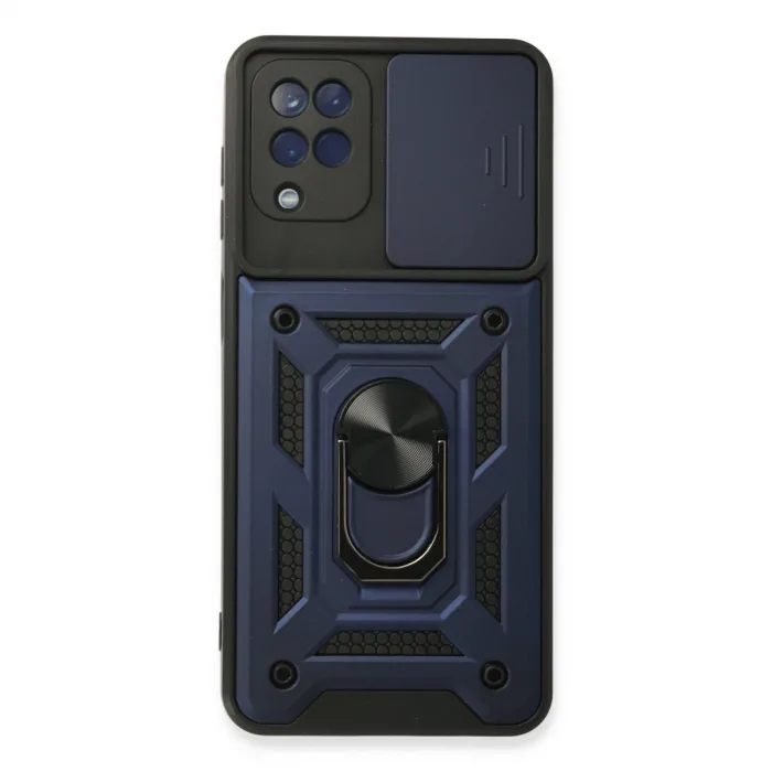 Samsung Galaxy A22 Kılıf Pars Lens Yüzüklü Silikon - Lacivert