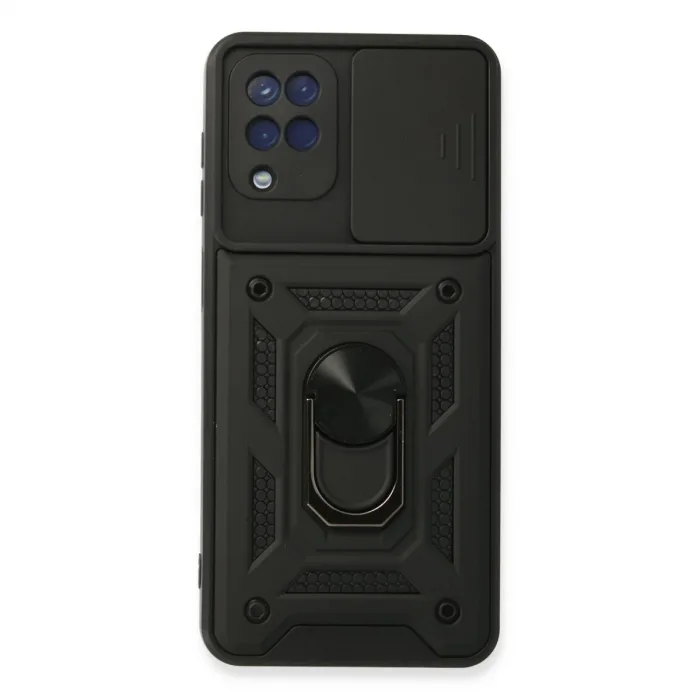 Samsung Galaxy A22 Kılıf Pars Lens Yüzüklü Silikon - Siyah