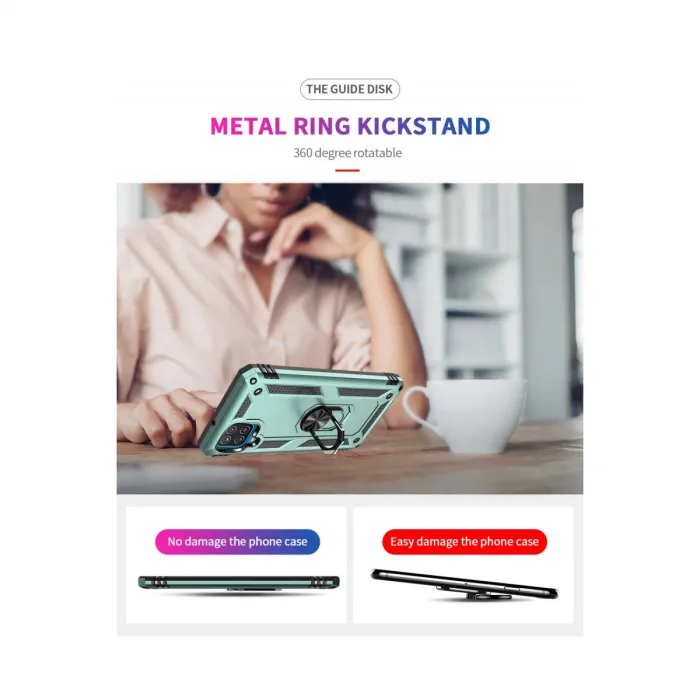 Samsung Galaxy A22 Kılıf Sofya Yüzüklü Silikon Kapak - Yeşil