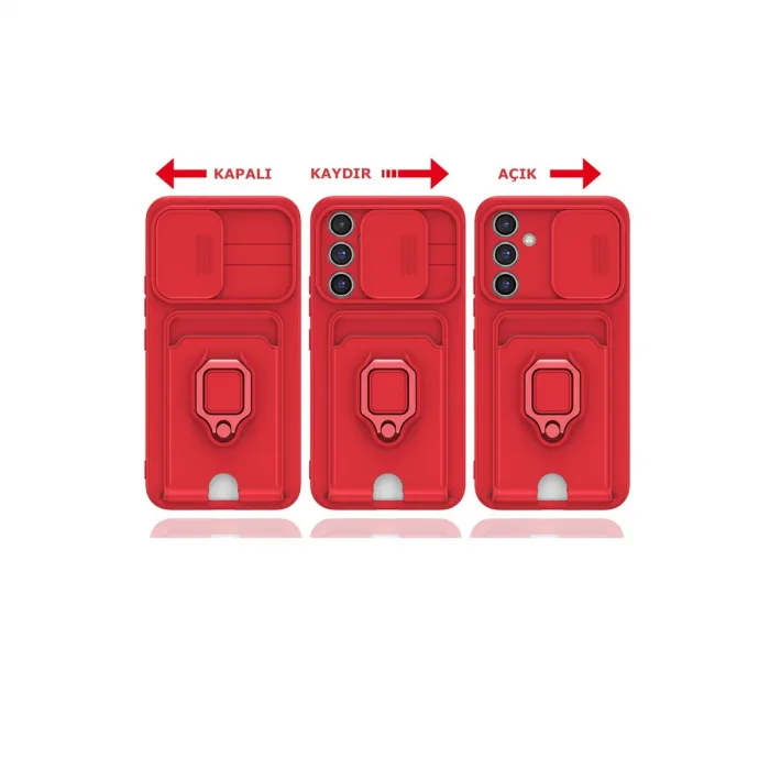 Samsung Galaxy A24 4g Kılıf Zuma Kartvizitli Yüzüklü Silikon - Kırmızı