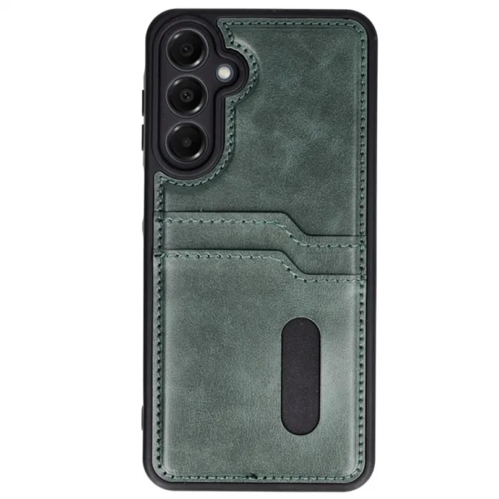 Samsung Galaxy A25 5g Kılıf Sara Kartvizitli Deri Kılıf - Koyu Yeşil