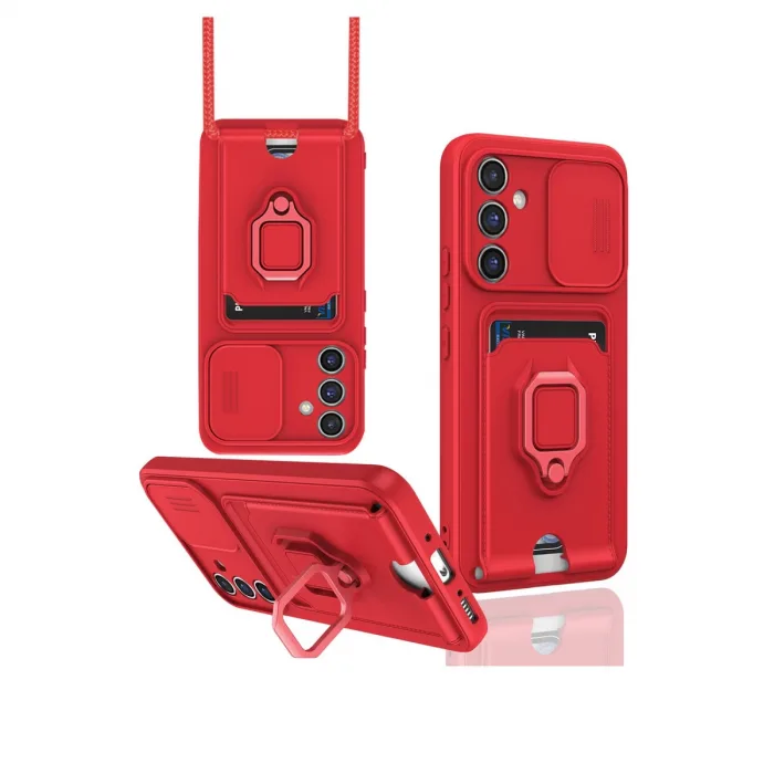 Samsung Galaxy A26 Kılıf Zuma Kartvizitli Yüzüklü Silikon - Kırmızı