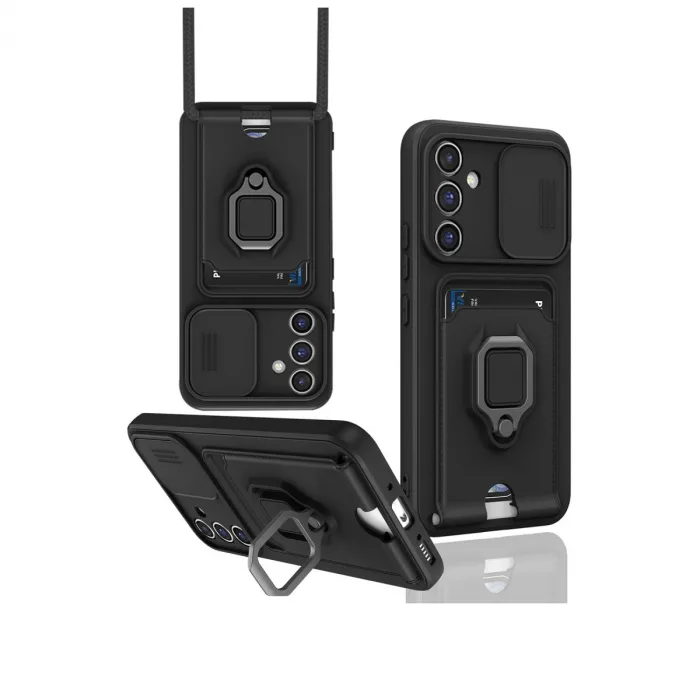 Samsung Galaxy A26 Kılıf Zuma Kartvizitli Yüzüklü Silikon - Siyah