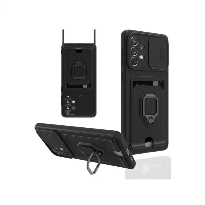 Samsung Galaxy A33 5g Kılıf Zuma Kartvizitli Yüzüklü Silikon - Siyah