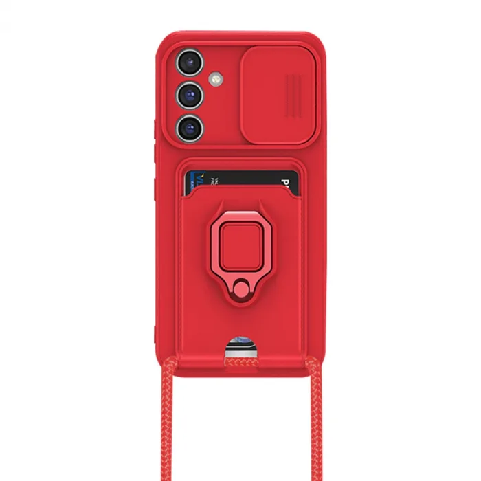 Samsung Galaxy A36 Kılıf Zuma Kartvizitli Yüzüklü Silikon - Kırmızı