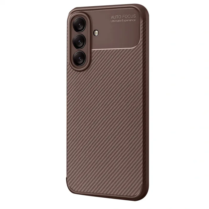Samsung Galaxy A56 Kılıf Auto Focus Karbon Kapak - Kahverengi