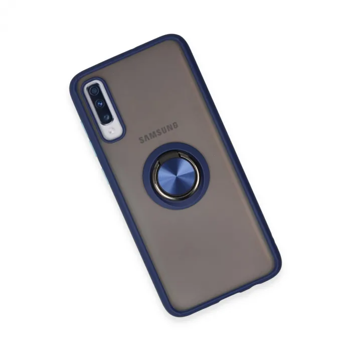 Samsung Galaxy A70 Kılıf Montreal Yüzüklü Silikon Kapak - Lacivert
