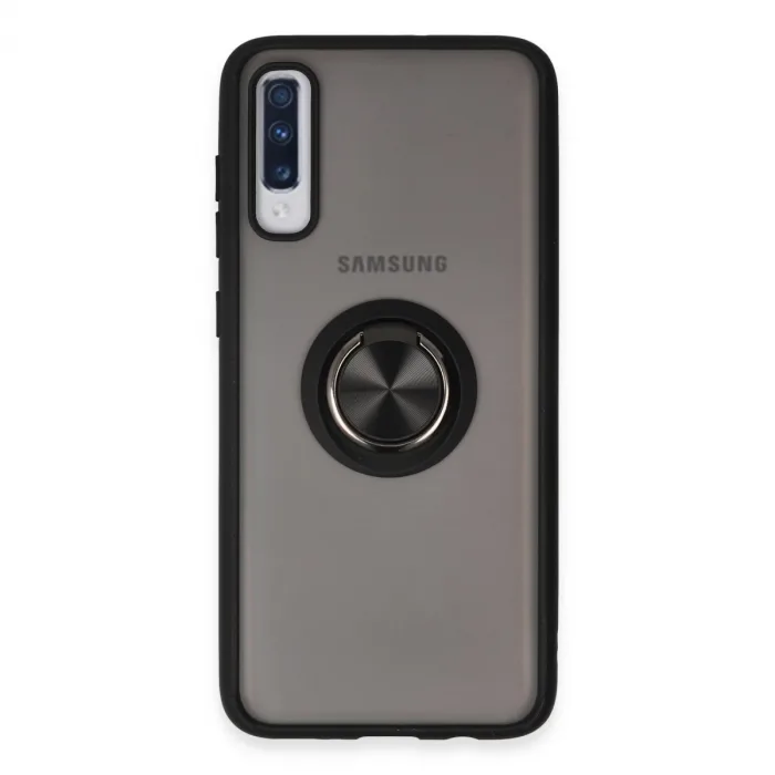 Samsung Galaxy A70 Kılıf Montreal Yüzüklü Silikon Kapak - Siyah