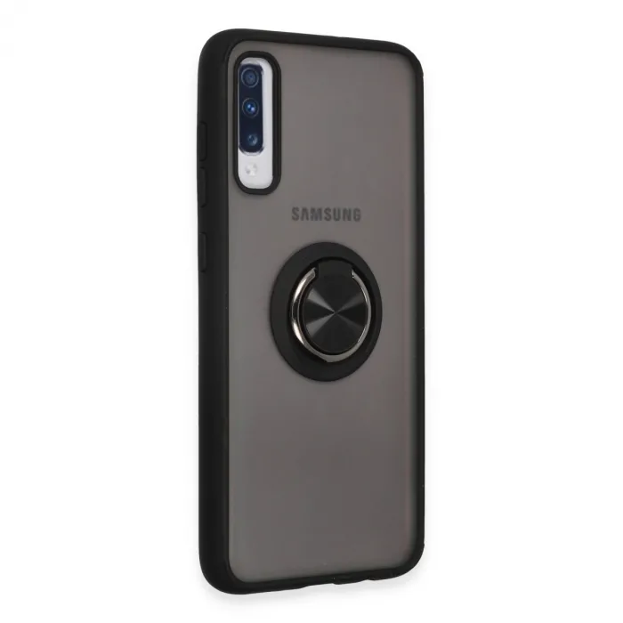 Samsung Galaxy A70 Kılıf Montreal Yüzüklü Silikon Kapak - Siyah