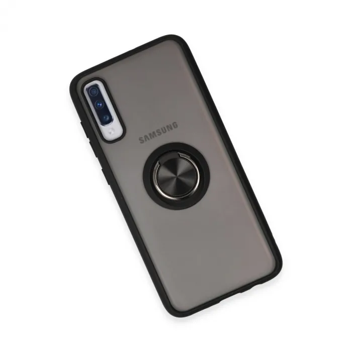 Samsung Galaxy A70 Kılıf Montreal Yüzüklü Silikon Kapak - Siyah