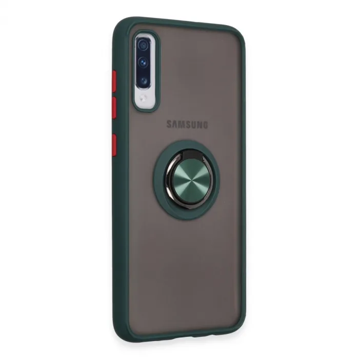 Samsung Galaxy A70 Kılıf Montreal Yüzüklü Silikon Kapak - Yeşil