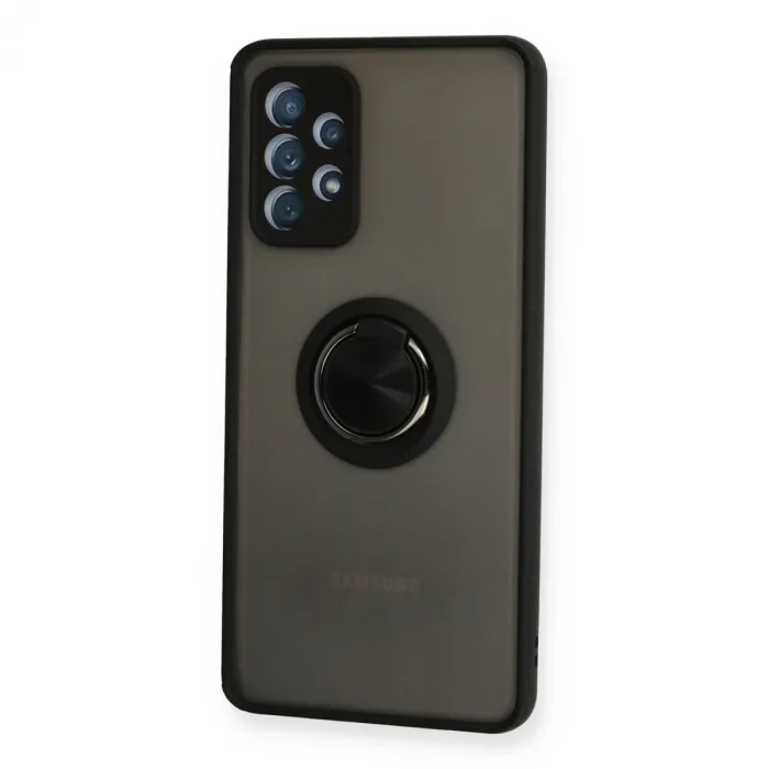 Samsung Galaxy A72 Kılıf Montreal Yüzüklü Silikon Kapak - Siyah