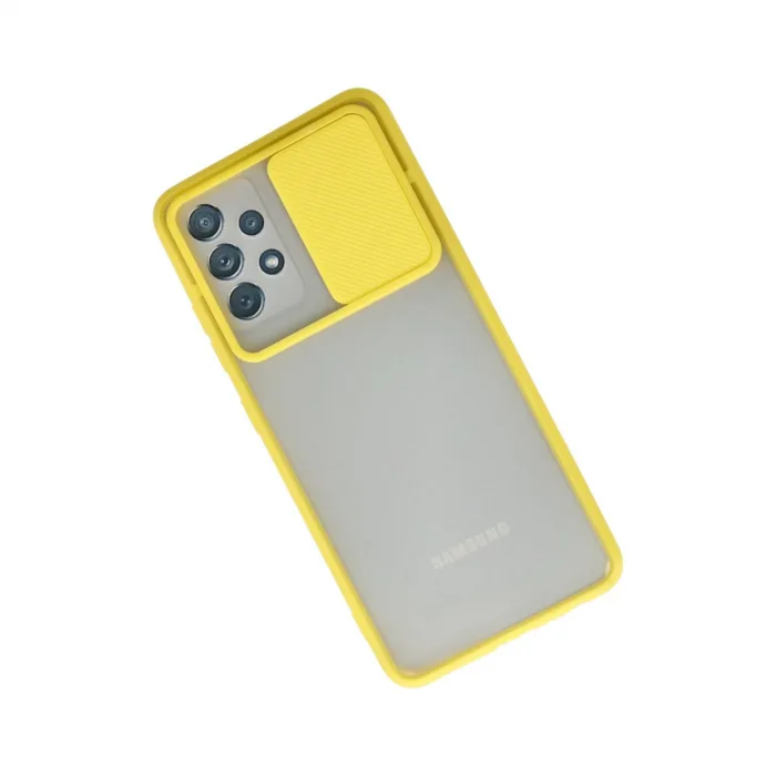 Samsung Galaxy A72 Kılıf Palm Buzlu Kamera Sürgülü Silikon - Sarı