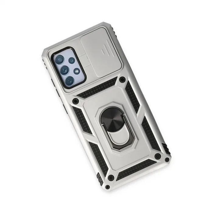 Samsung Galaxy A72 Kılıf Pars Lens Yüzüklü Silikon - Gümüş