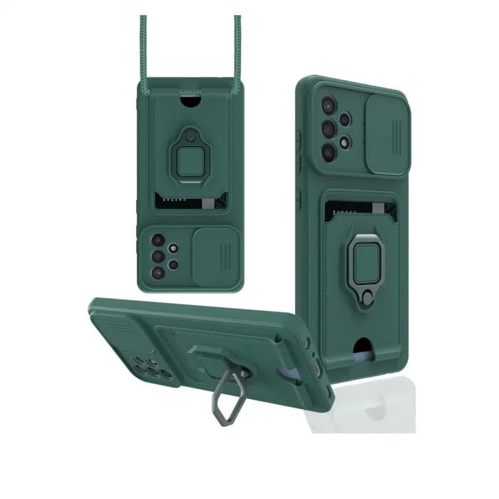 Samsung Galaxy A72 Kılıf Zuma Kartvizitli Yüzüklü Silikon - Yeşil