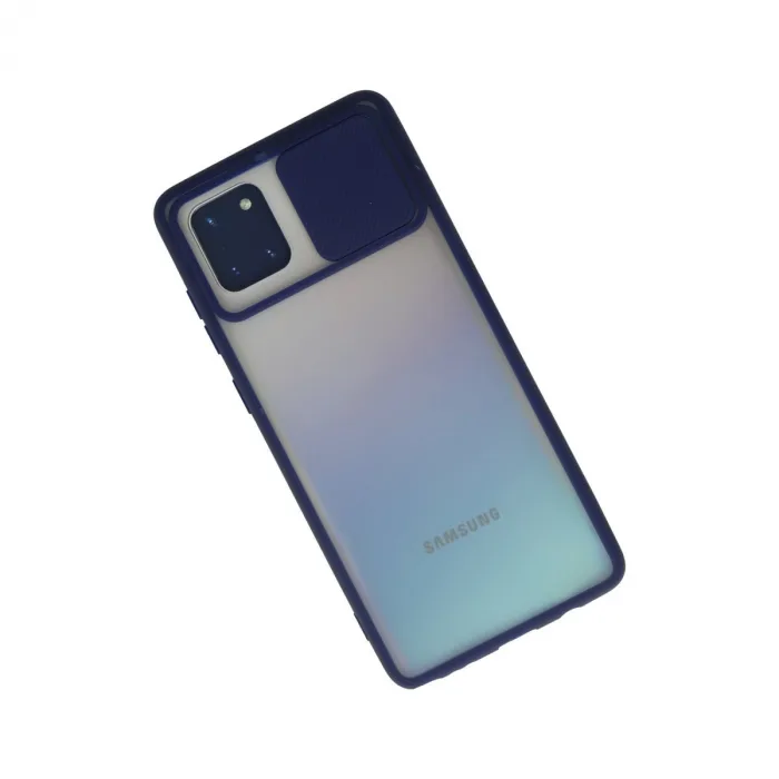 Samsung Galaxy A81 / Note 10 Lite Kılıf Palm Buzlu Kamera Sürgülü Silikon - Lacivert