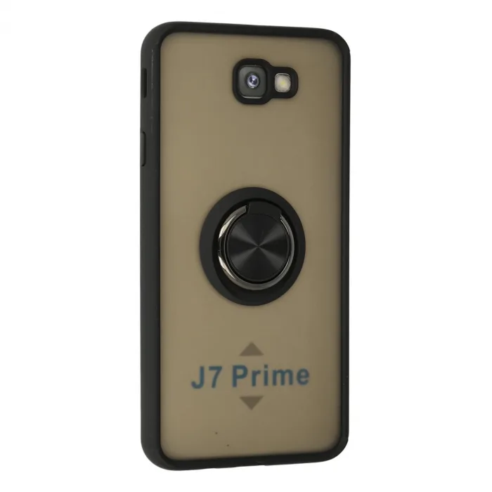 Samsung Galaxy J7 Prime Kılıf Montreal Yüzüklü Silikon Kapak - Siyah