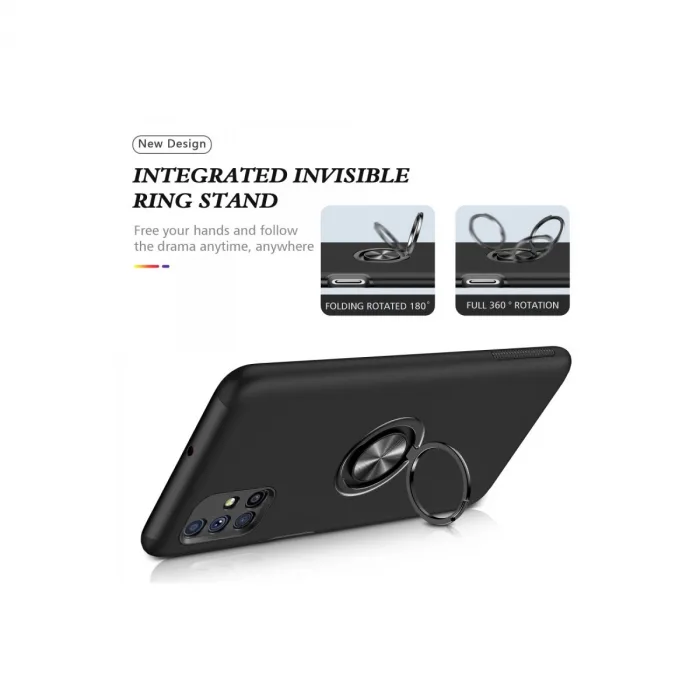 Samsung Galaxy M51 Kılıf Elit Yüzüklü Kapak - Siyah