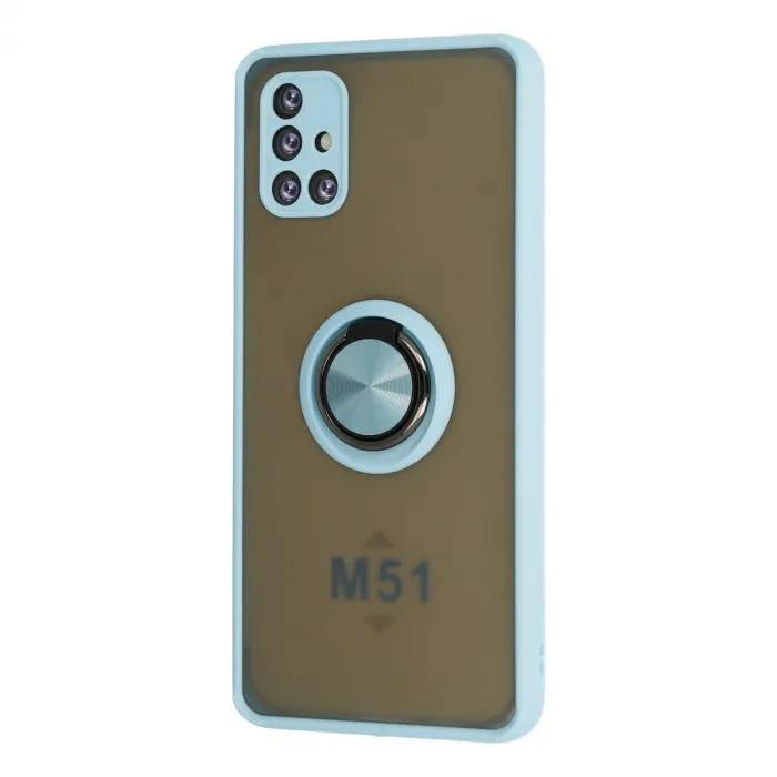 Samsung Galaxy M51 Kılıf Montreal Yüzüklü Silikon Kapak - Buz Mavi