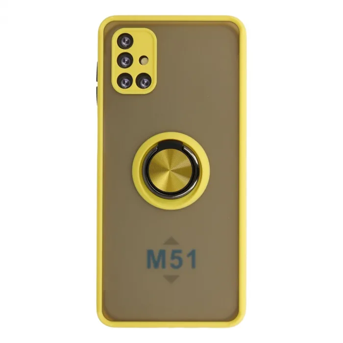 Samsung Galaxy M51 Kılıf Montreal Yüzüklü Silikon Kapak - Sarı