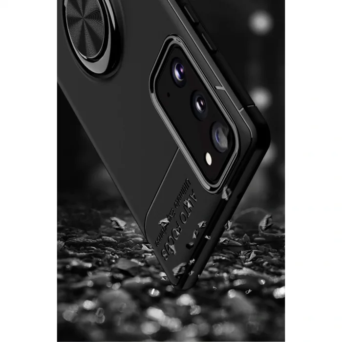 Samsung Galaxy Note 20 Kılıf Range Yüzüklü Silikon - Siyah-kırmızı