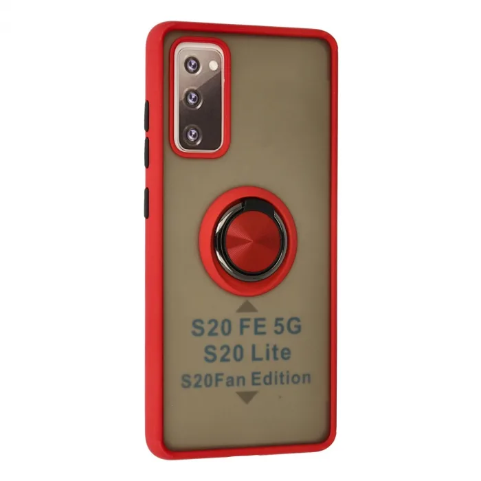 Samsung Galaxy S20 Fe Kılıf Montreal Yüzüklü Silikon Kapak - Kırmızı