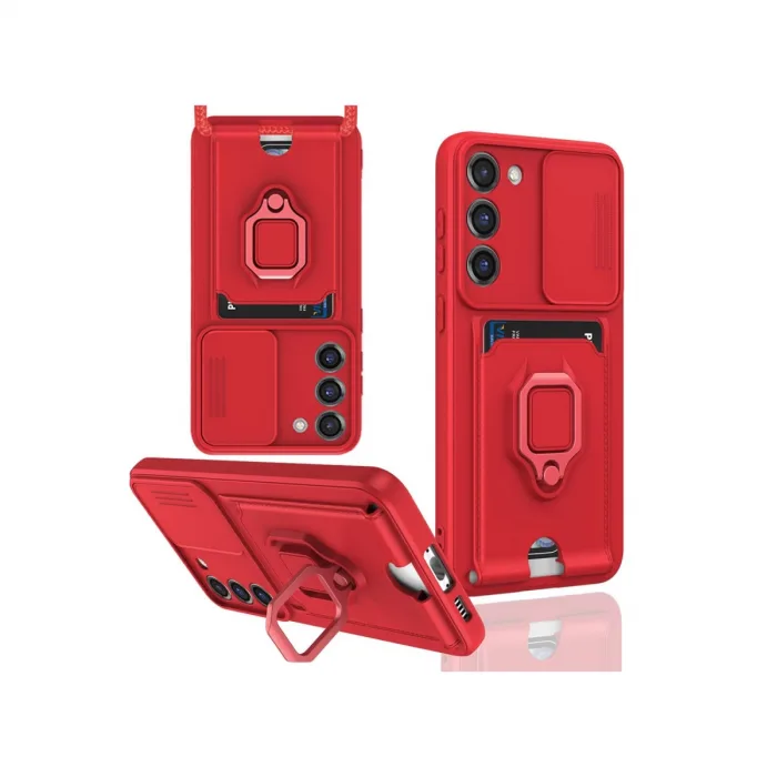 Samsung Galaxy S23 Plus Kılıf Zuma Kartvizitli Yüzüklü Silikon - Kırmızı