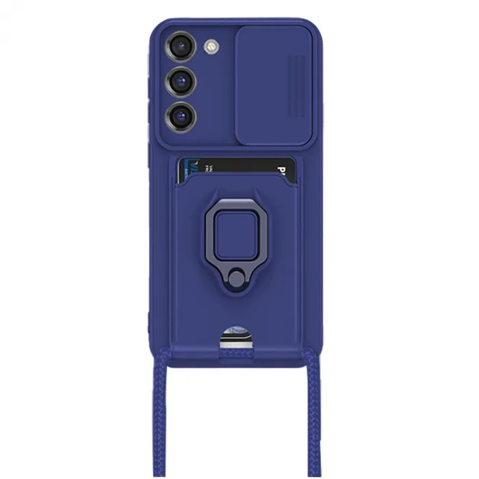 Samsung Galaxy S23 Plus Kılıf Zuma Kartvizitli Yüzüklü Silikon - Lacivert