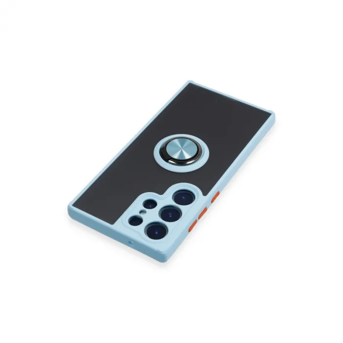 Samsung Galaxy S23 Ultra Kılıf Montreal Yüzüklü Silikon Kapak - Buz Mavi