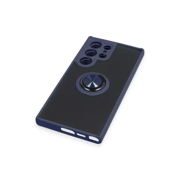 Samsung Galaxy S23 Ultra Kılıf Montreal Yüzüklü Silikon Kapak - Lacivert