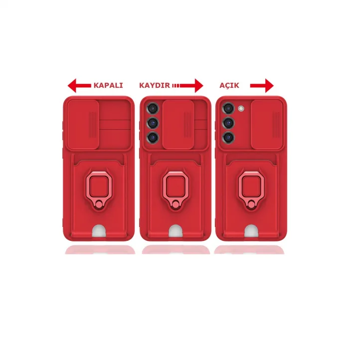 Samsung Galaxy S24 Plus Kılıf Zuma Kartvizitli Yüzüklü Silikon - Kırmızı