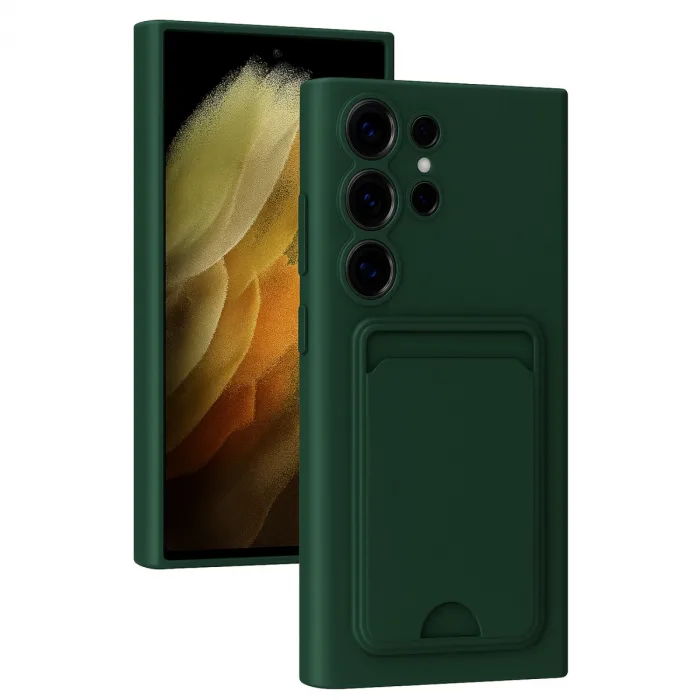 Samsung Galaxy S24 Ultra Kılıf Kelvin Kartvizitli Silikon - Koyu Yeşil