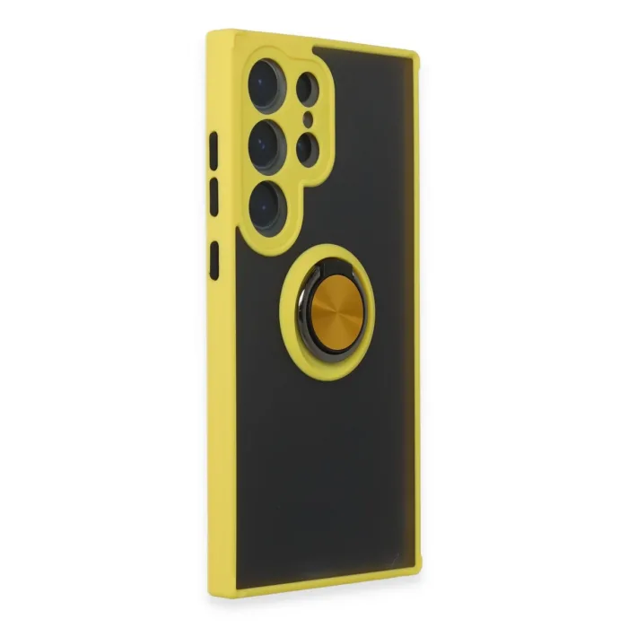 Samsung Galaxy S24 Ultra Kılıf Montreal Yüzüklü Silikon Kapak - Sarı