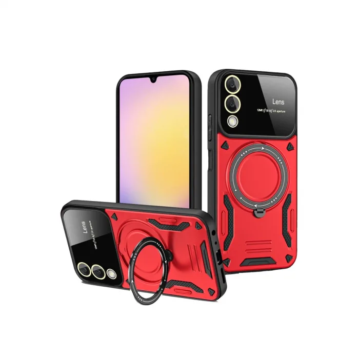 Samsung Galaxy S25 Edge Kılıf Joy Lens Standlı Kapak - Kırmızı