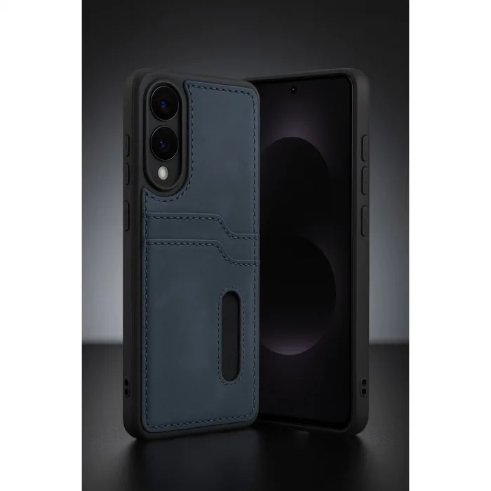 Samsung Galaxy S25 Edge Sara Kartvizitli Deri Kılıf - Koyu Yeşil