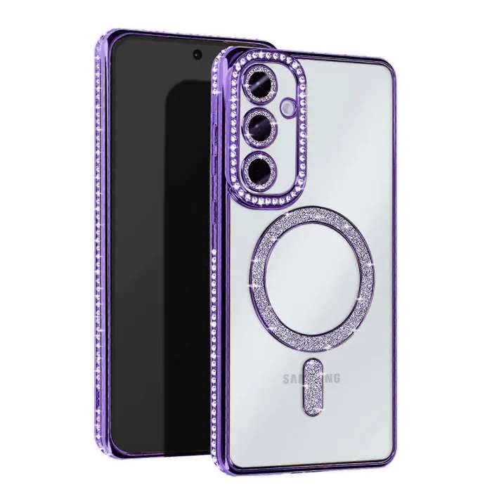 Samsung Galaxy S25 Plus Kılıf Joke Simli Magneticsafe Kılıf - Derin Mor