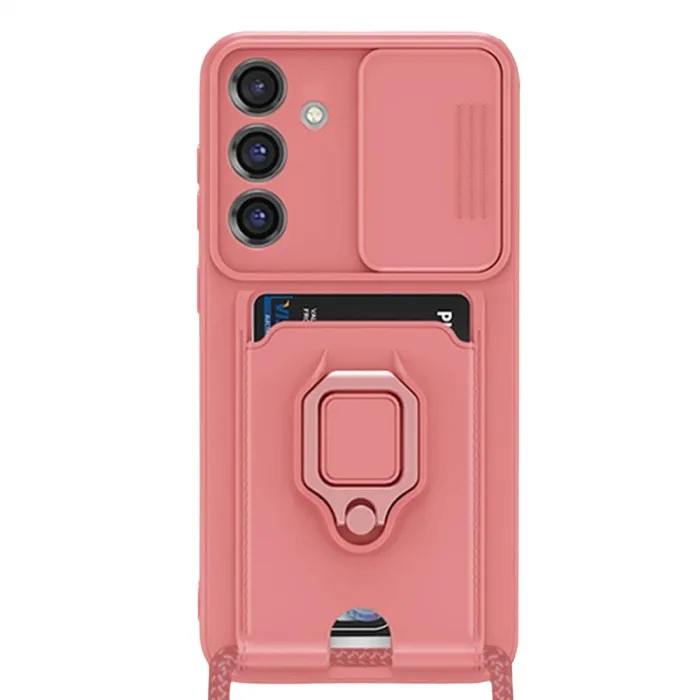 Samsung Galaxy S25 Plus Kılıf Zuma Kartvizitli Yüzüklü Silikon - Pembe