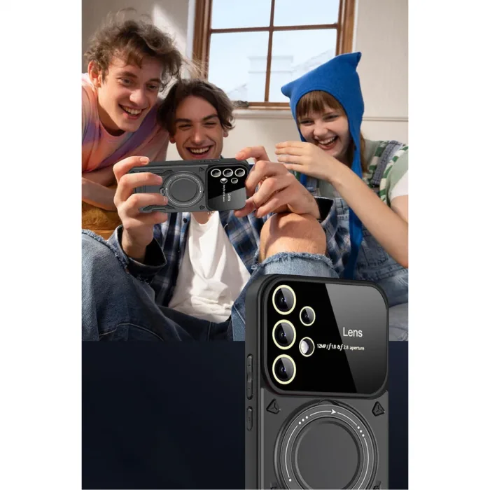 Samsung Galaxy S25 Ultra Kılıf Joy Lens Standlı Kapak - Koyu Yeşil