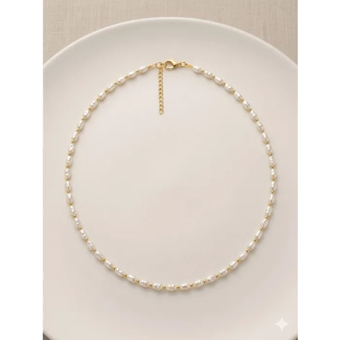 Beyaz Cam İnci  Kolyeler 40+5 Cm  - Kl0303