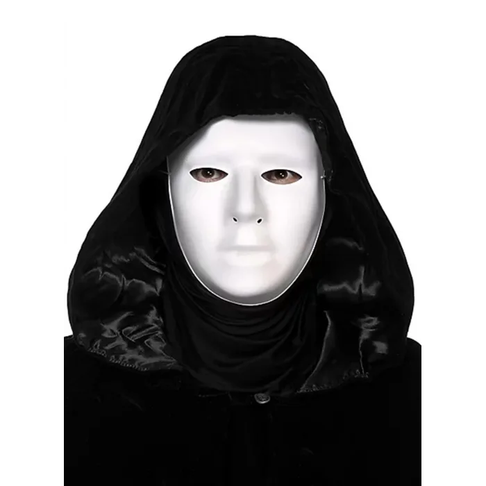 Siyah Kapüşonlu 120 Cm Pelerin Ve Beyaz Boyanabilir Tam Yüz Maske