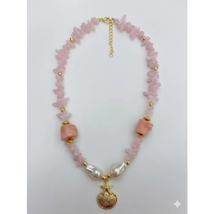 Toz Pembe  Pirinç Kolyeler 40+5 Cm  - Kl0295