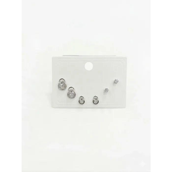 Rodyum Zirkon Taşlı Pirinç Altılı  Kombin Küpe - Kp00638