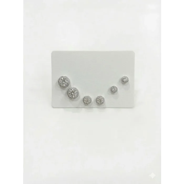 Rodyum Zirkon Taşlı Pirinç Altılı  Kombin Küpe - Kp00622