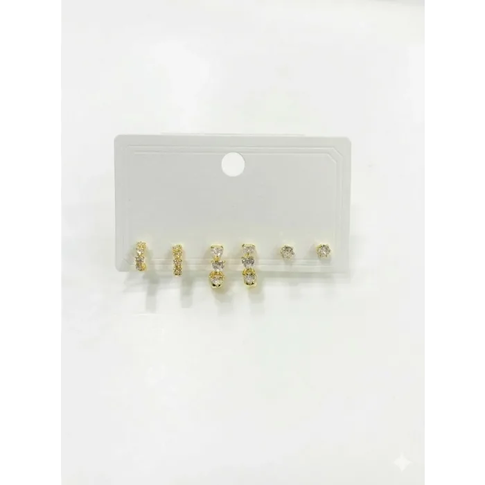   Zirkon Taşlı Pirinç Altılı  Kombin Küpe - Kp00615