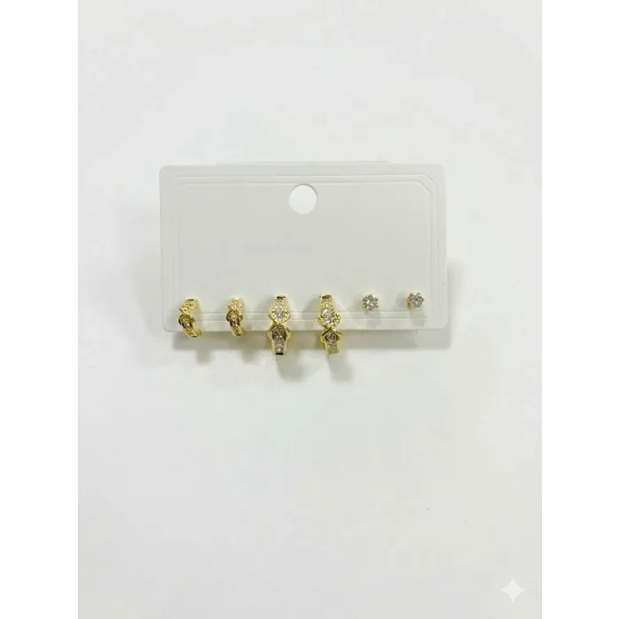   Zirkon Taşlı Pirinç Altılı  Kombin Küpe - Kp00625